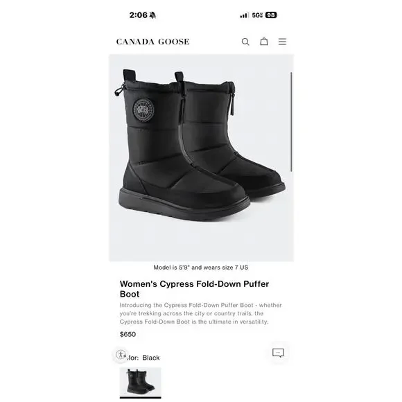 Canada Goose Cypress Fold-Down Puffer Boots Black Size 10 New in Box Snow Winter - Picture 12 of 12